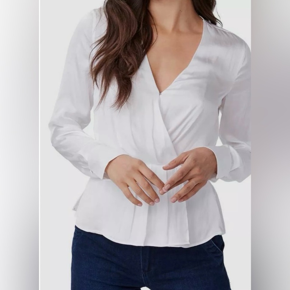 Paige Women's White Surplice Neck Long Sleeve Faux Wrap Blouse Large - Picture 2 of 8